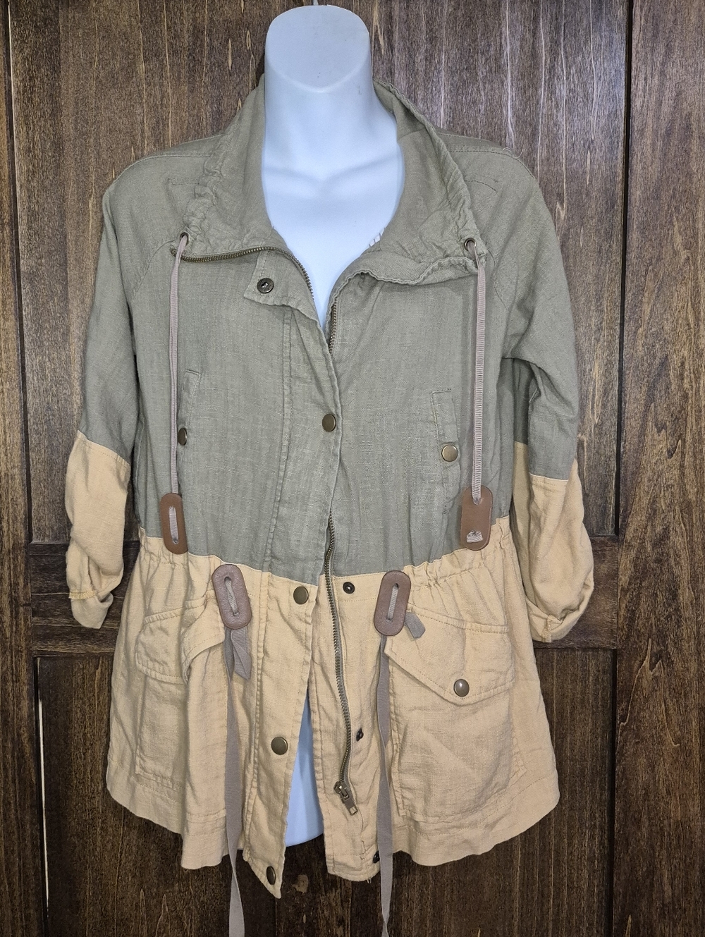 Blu Pepper Two-Tone Utility Jacket in Olive & Beige